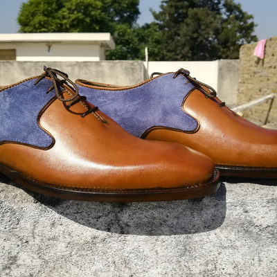 Made to order blue gray two tone oxford leather lace up party wear shoes