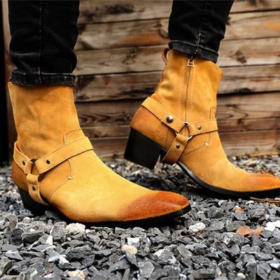 Men's tan color suede size zipper boots, men's fashion ankle style boots