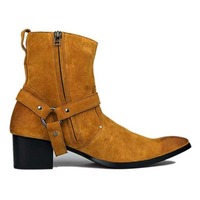 Men's Tan Color Suede Size Zipper Boots, Men's Fashion Ankle Style Boots - Thumbnail 1