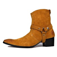 Men's Tan Color Suede Size Zipper Boots, Men's Fashion Ankle Style Boots - Thumbnail 2