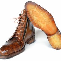 New Handmade Men's Paul Parkman Brown Genuine Crocodile & Calfskin Side Zipper Boots - Thumbnail 1