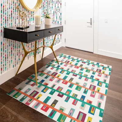 Diamonds' multi-color geometric non-slip indoor/outdoor rug - gemstones-9x12