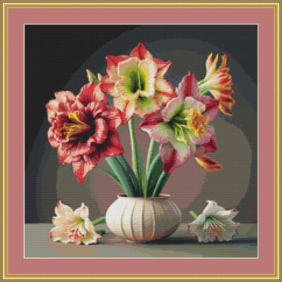 Red amaryllis cross stitch pattern - Thumbnail 4