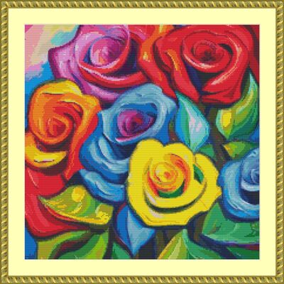 Rainbow roses cross stitch pattern - Thumbnail 5