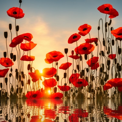 Poppies at sunset cross pattern