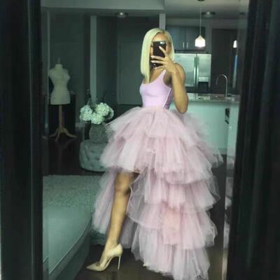 Women's Pink High Low Layered Tulle Skirt Custom Plus Size Fluffy Hi-lo Tulle Skirt Pink Wedding Party Tulle Skirt Outfit