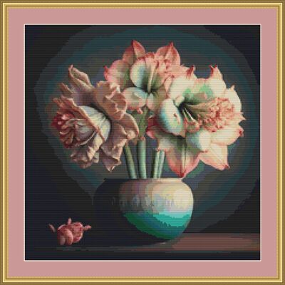 Pink amaryllis cross stitch pattern - Thumbnail 4