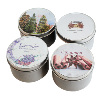 Wickless candles in a tin