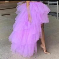 Women Orange High Low Tulle Skirt Custom Plus Size Fluffy Hi-lo Layered Tulle Skirt Pink Wedding Party Tulle Skirt Outfit - Thumbnail 3