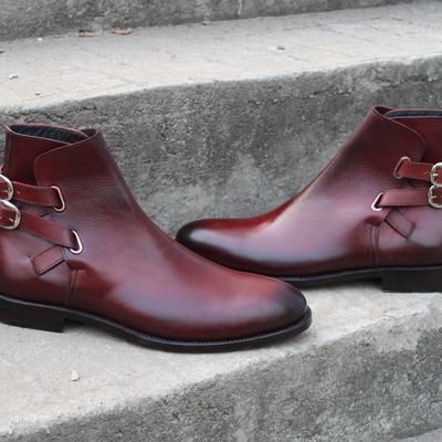 Crafted leather burgundy double buckle strap jodhpur boots  - Thumbnail 5