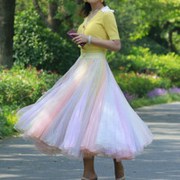 Blue Purple Fluffy Tulle Skirt Outfit Adult Girl Rainbow Tulle Skirt Holiday Outfit Rainbow Tutu Maxi Skirt Custom Plus Size - Thumbnail 5