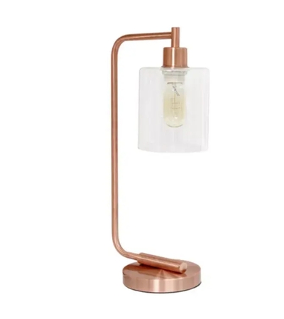 Simple Designs Bronson Antique Style Industrial Iron Lantern Desk Lamp with Glass Shade - LD1036-RGD
