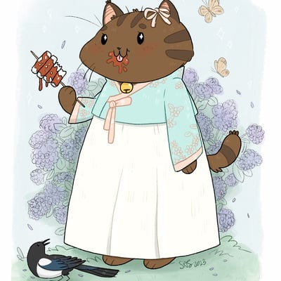 Hanbok cat luster print *limited*