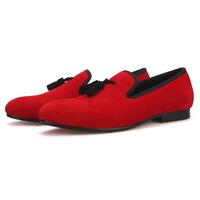 New Men's Handmade Red Velvet With Black Tassel - Thumbnail 2