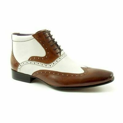 Handmade men brown and white wingtip ankle boot, men real leather boots men boot