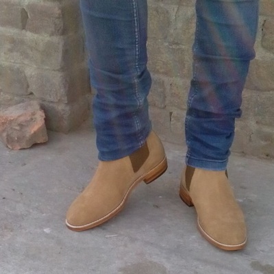 Beige color rounded toe stylish party wear men magnificent suede leather boots