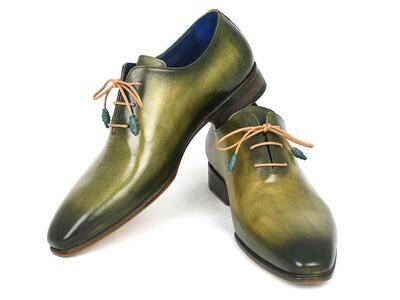 Made To Order Burnished Plain Toe Genuine Leather Green Color Oxford Men Shoes