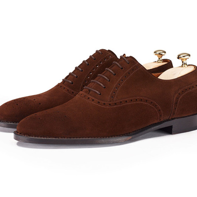 Men's brown suede full brogue toe party wear genuine leather formal dress shoes