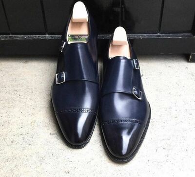 Blue Monk Burnished Cap Toe Double Buckle Straps Superior Leather Men Shoes