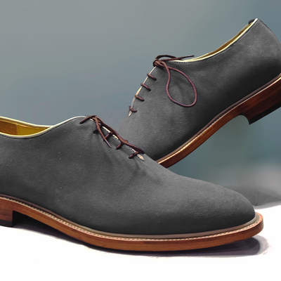 Made to order gray color rounded toe tan sole oxford lace up handmade men shoes