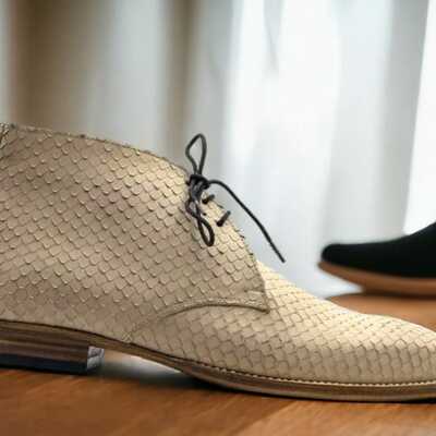 Handmade skin men's python leather lace up chukka ankle boot