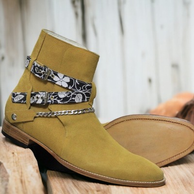 Jodhpurs stylish suede beige designer handmade ankle boot for men's