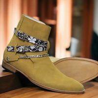 Jodhpurs Stylish Suede Beige Designer Handmade Ankle Boot For Men's - Thumbnail 1