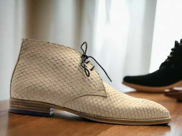 Handmade Men's Python Leather Skin Lace up Chukka Ankle Boots