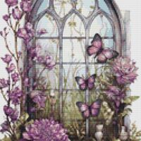 Lilac Window Cross Stitch Pattern - Thumbnail 1