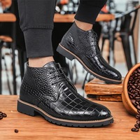 Handmade Men's Black Alligator Print Leather Laceup Dress Shoes - Thumbnail 1