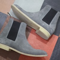 Handmade Men's Gray Suede Chelsea Fashion Ankle Boots - Thumbnail 1