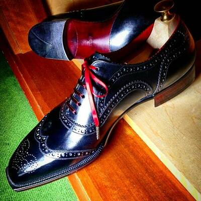 Black Calf Leather Luxury Handmade Wingtip Oxford Dress Shoes For Mens