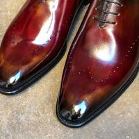 Handmade Mens Whole-cut, Dark Cherry Leather Oxford Dress Shoes - Thumbnail 1