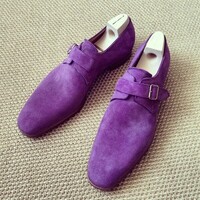 Purple Suede Monk Strap Loafers Style Shoes, Men Dress Shoes - Thumbnail 1