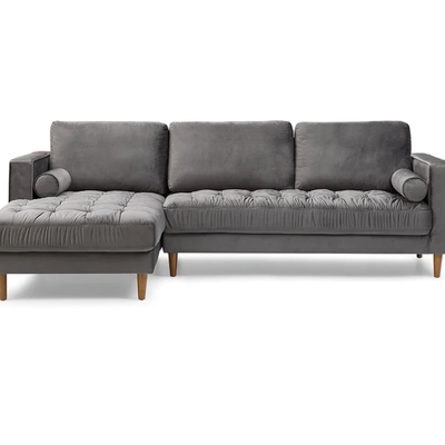 Bente tufted velvet sectional sofa - grey