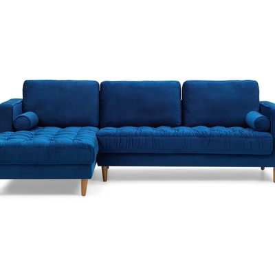 Bente tufted velvet sectional sofa - blue