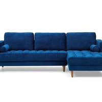 Bente Tufted Velvet Sectional Sofa - Blue - Thumbnail 1