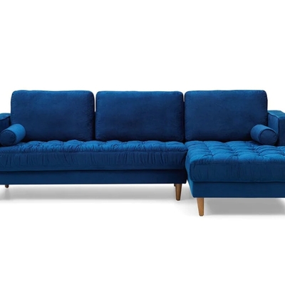 Bente tufted velvet sectional sofa - blue