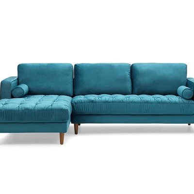 Bente tufted velvet sectional sofa - light blue