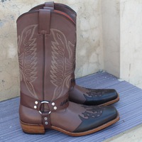 Crafted Leather Classic Handmade Men Buckle Caved Cowboy Ankle Boot - Thumbnail 1