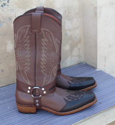 Crafted Leather Classic Handmade Men Buckle Caved Cowboy Ankle Boot