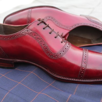 Crafted leather burgundy leather classic men oxford dress shoes - Thumbnail 4