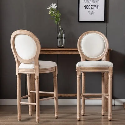 French country wooden barstools with upholstered seating - w21236873