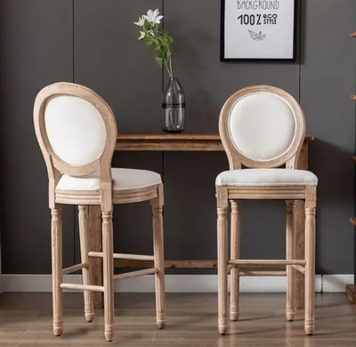 French Country Wooden Barstools With Upholstered Seating - W21236873