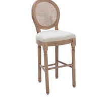 French Country Wooden Barstools Rattan Back With Upholstered Seating - W21236874 - Thumbnail 2