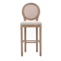 French Country Wooden Barstools Rattan Back With Upholstered Seating - W21236874 - Thumbnail 3