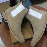 Handmade Men's Beige Suede Chelsea Ankle Boots - Thumbnail 2