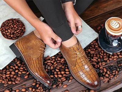 Handmade Men's Brown Alligator Print Leather Laceup Dress Shoes