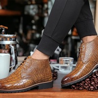 Handmade Men's Brown Alligator Print Leather Laceup Dress Shoes - Thumbnail 1