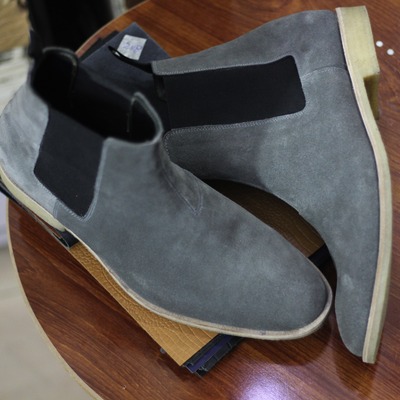  men's gray suede chelsea ankle handmade boots